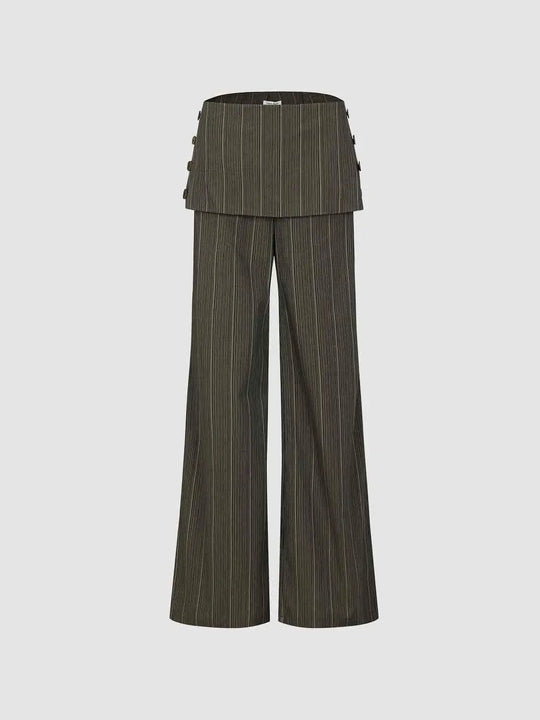 Layered Waist Panel Cotton Wide-leg Pants