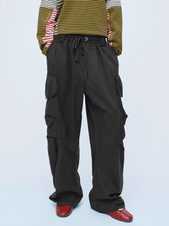 Oversized Drawstring Waist Barrel-Leg Cargo Pants