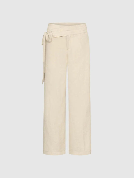 Textured Tie Waist Mid-rise Wide-leg Pants