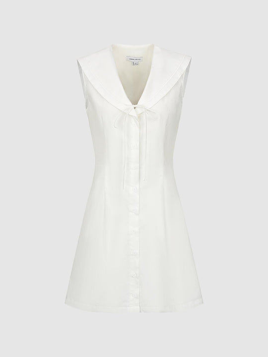 Collared Sleeveless V-Neck A-Line Midi Dresses