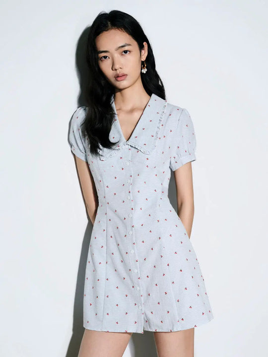 Cotton Lightweight Floral Print Short Sleeve Mini Dresses