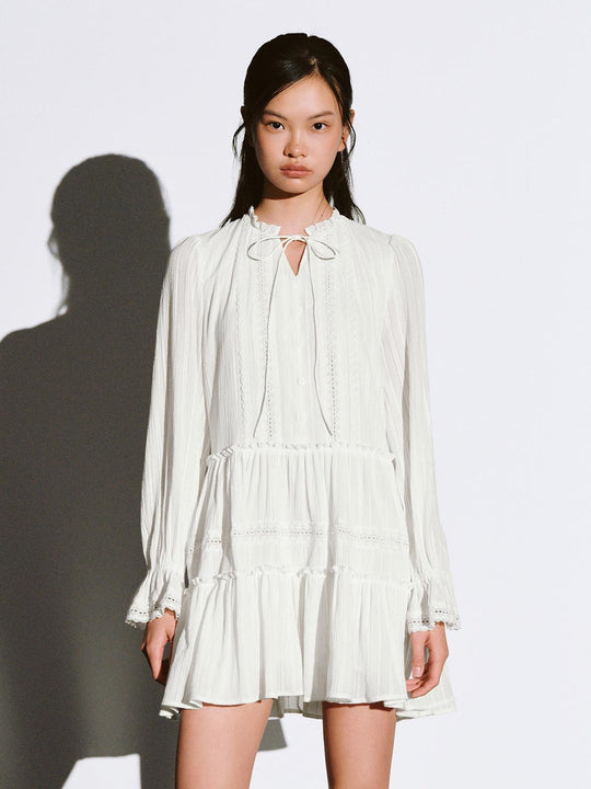 Printed Long Sleeve Tiered A-Line Midi Dresses