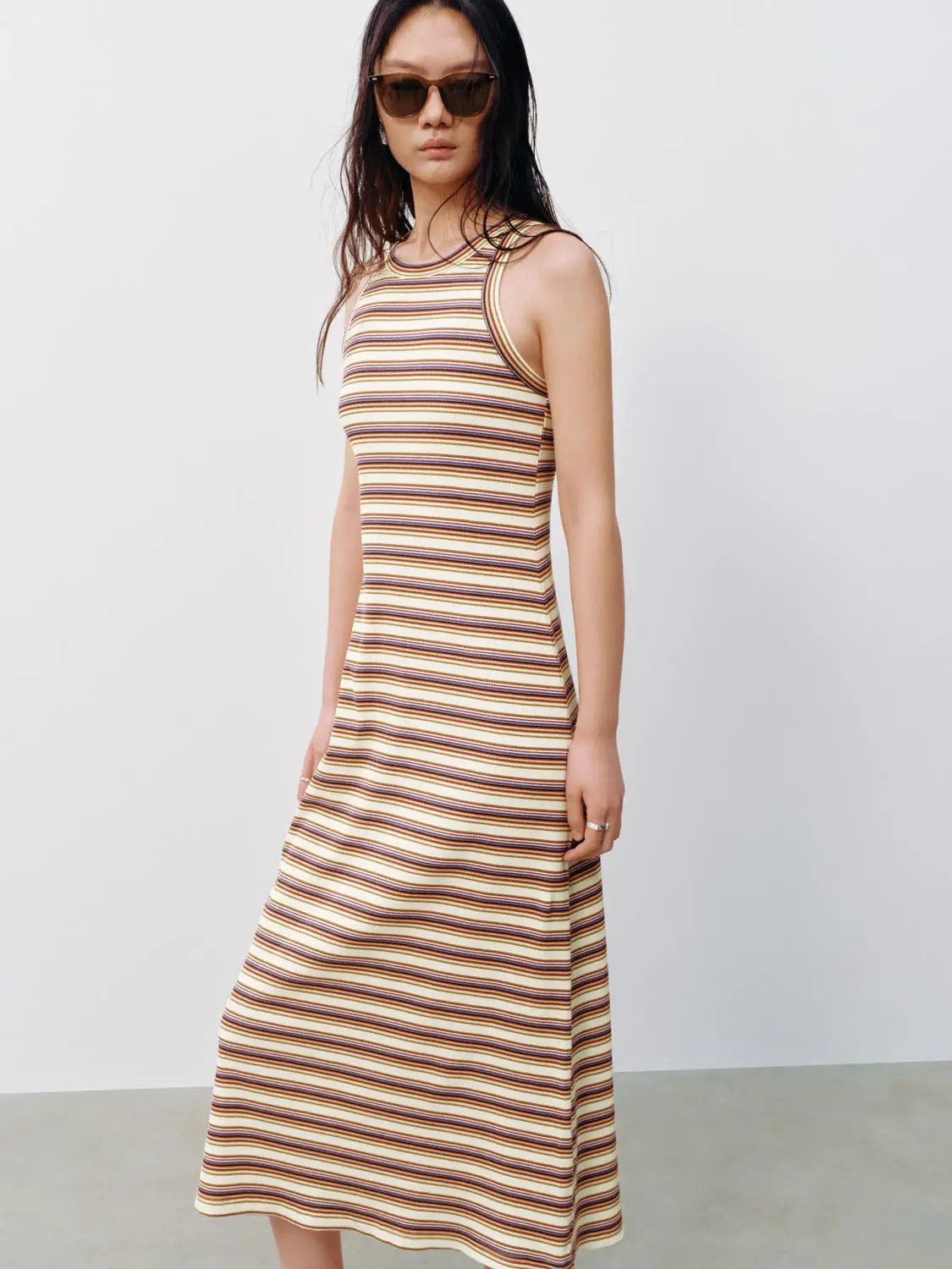 Contrast Striped Sleeveless A-Line Midi Dresses by Urban Revivo Fashion
