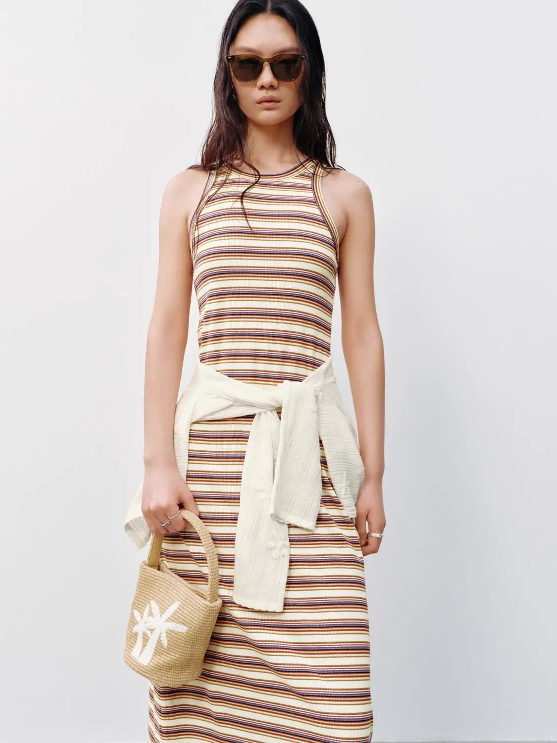Contrast Striped Sleeveless A-Line Midi Dresses by Urban Revivo Fashion