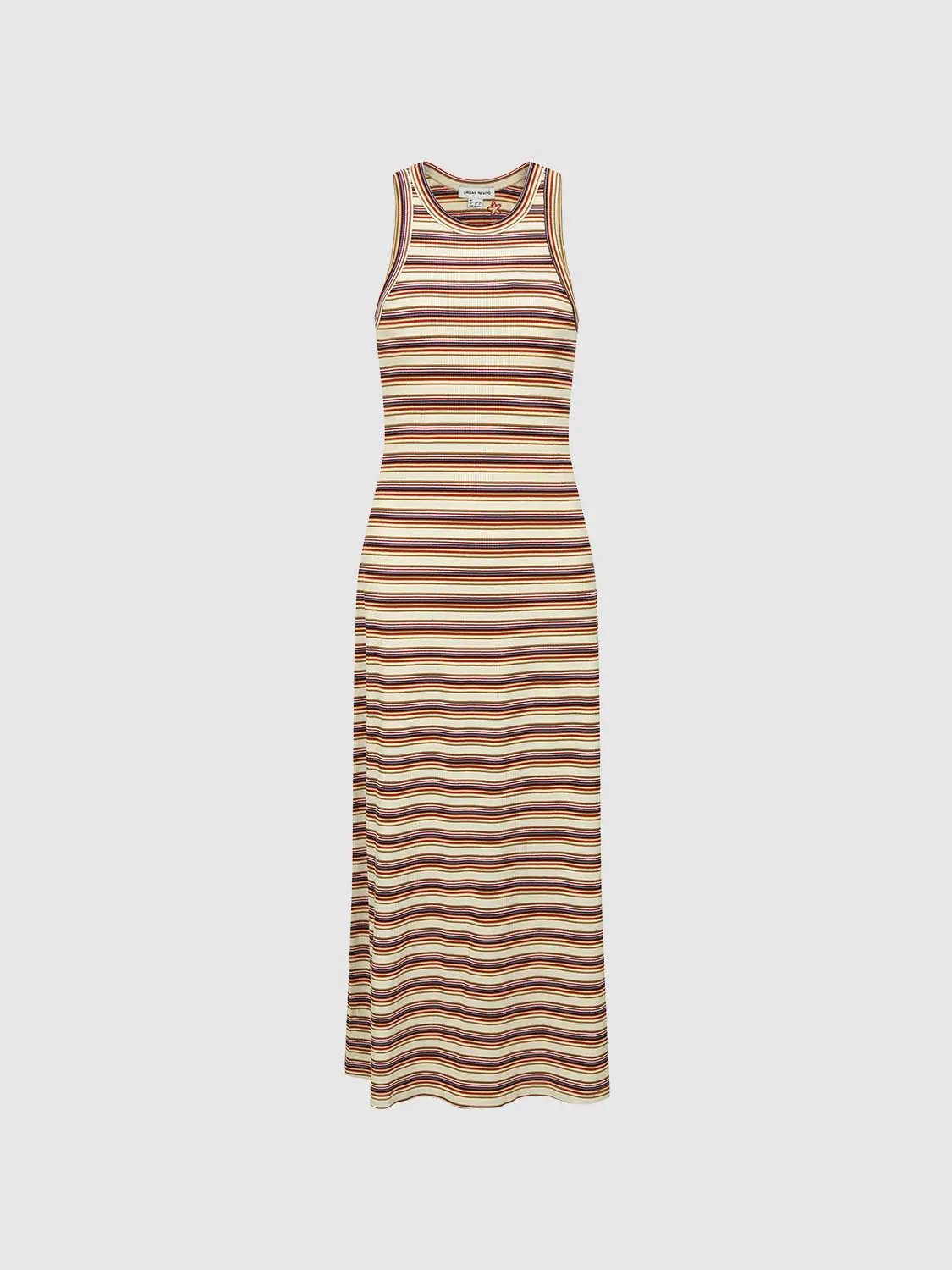 Contrast Striped Sleeveless A-Line Midi Dresses by Urban Revivo Fashion