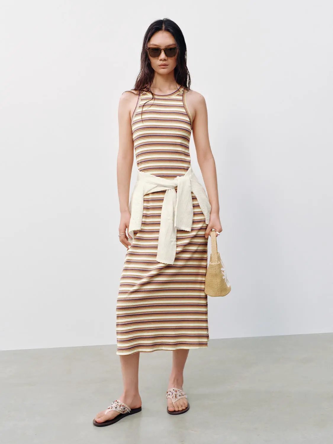 Contrast Striped Sleeveless A-Line Midi Dresses by Urban Revivo Fashion