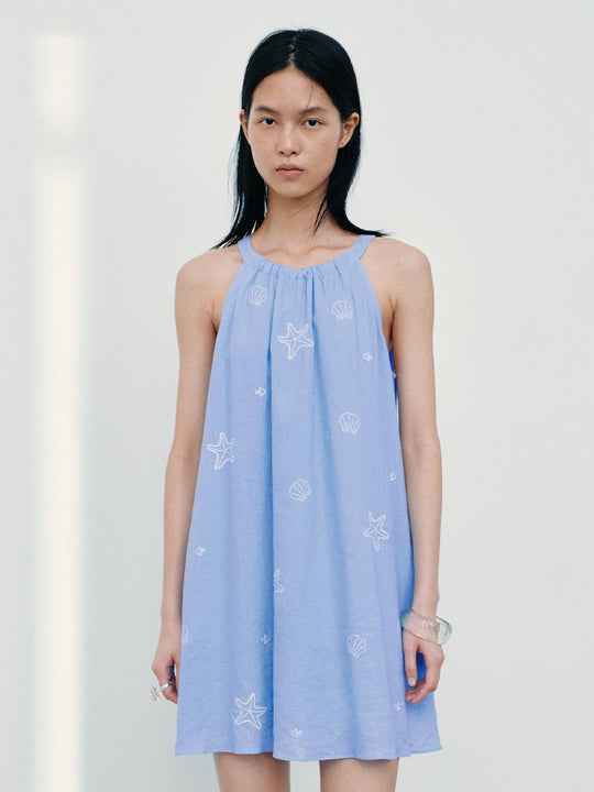 Embroidered Strappy A-Line Midi Dresses