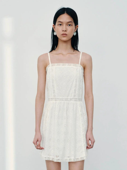 Cotton Guipure Lace Strappy A-Line Midi Dress