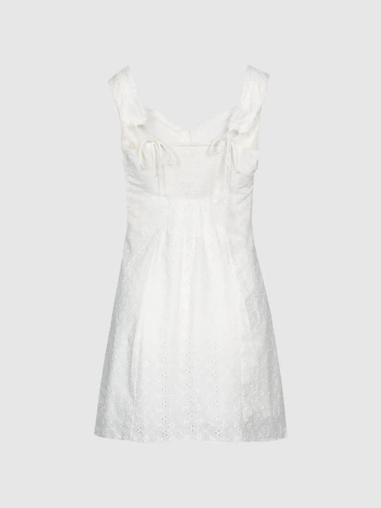Sleeveless Cotton Eyelet A-Line With Lace Trim Midi Dresses