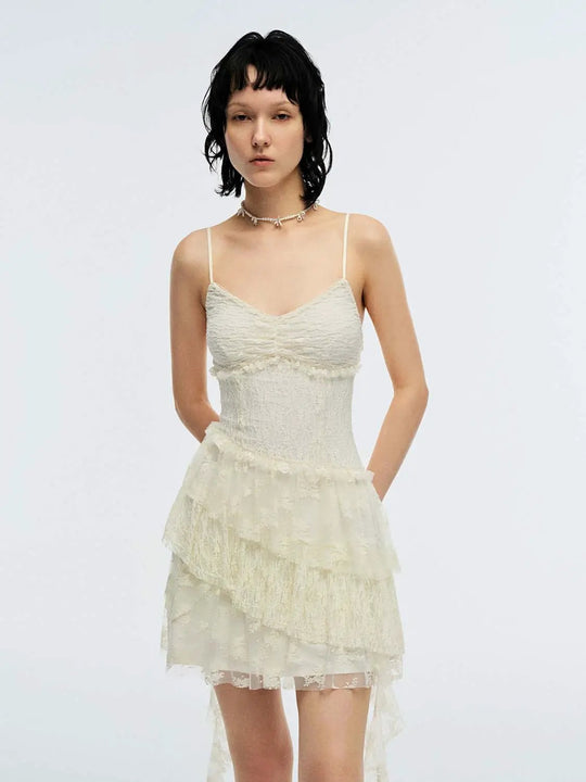 Embroidered Laced Asymmetric Strappy Aline Midi Dresses