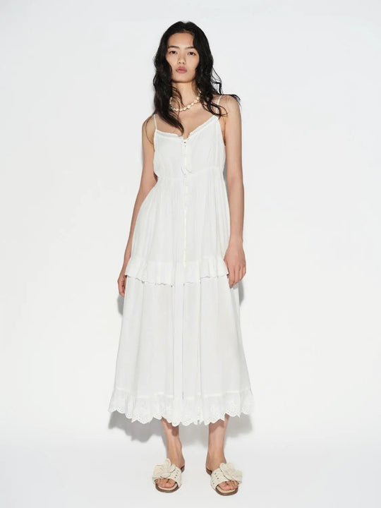Elegant Lace Trim Strappy A-Line Midi Dresses For Everyday Wear