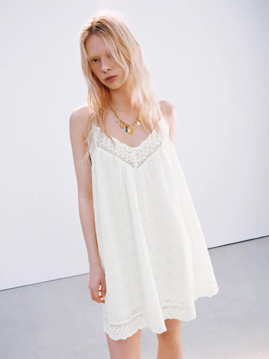 Laced Cotton Shell A-Line Mini Dresses