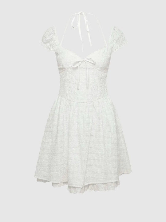 Lace Trim Puff Sleeve A-line Dress