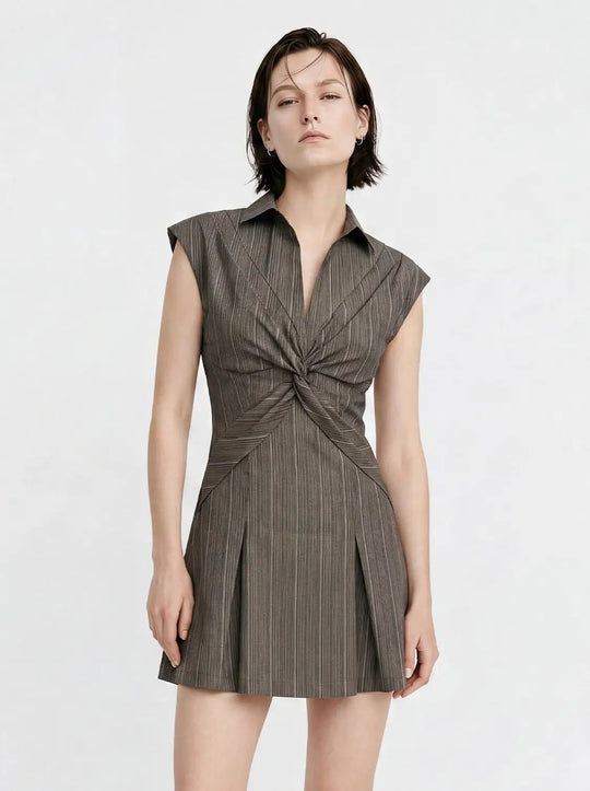 Cotton Striped Twist Knot Structured Midi Dress