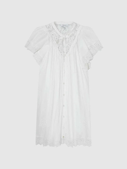 Cotton Lace Collar With Cuff Details And Scalloped Hem And Lightweight Lining Dress
