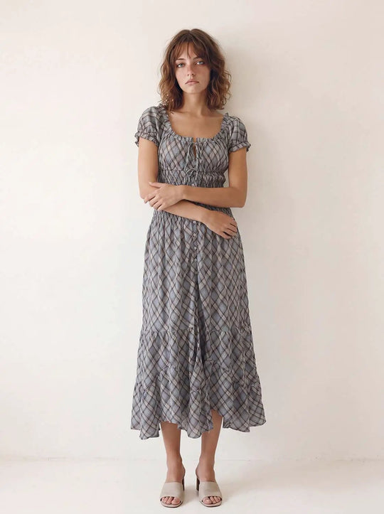 Ruffle Tie Square Neck Cotton Dress
