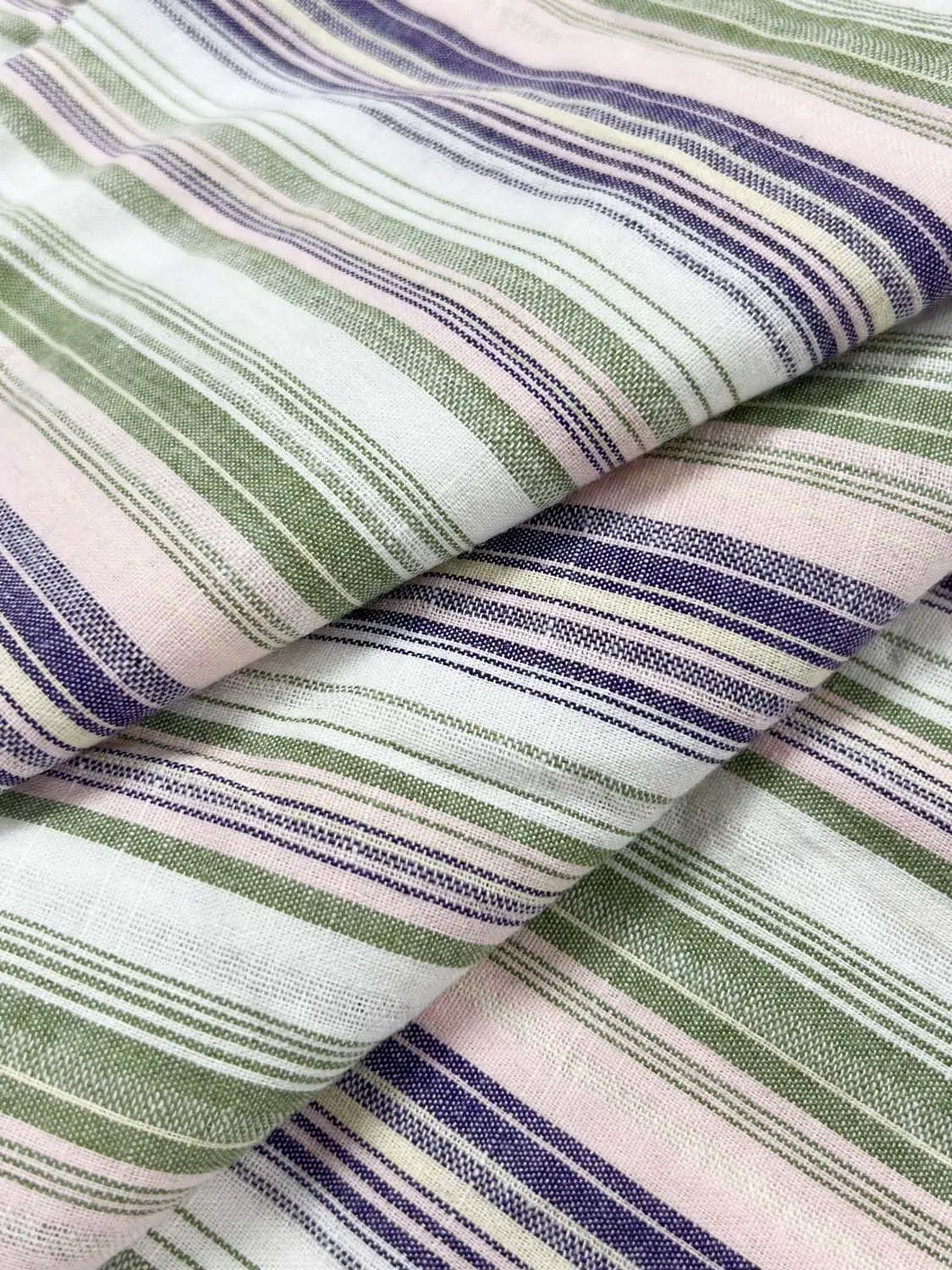 A-line dresses fabric swatch with pastel pink, green and purple stripes