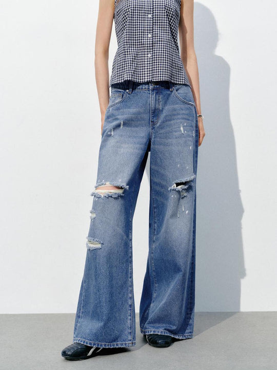 Jeans de pierna ancha rasgados