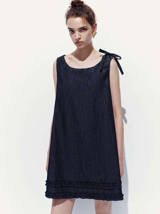 Vestidos midi de mezclilla sin mangas con drapeado