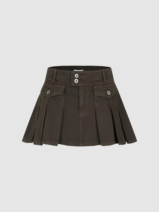 Pleated Denim Mini Cargo Skirts