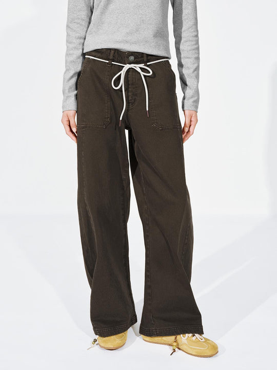 Tie Waist Barrel Leg Jeans