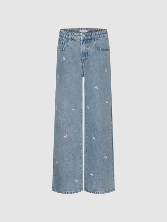 Embroidered Wide Leg Jeans