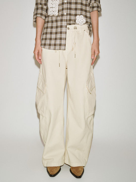 Drawstring Flap Pocket Barrel Leg Cargo Jeans