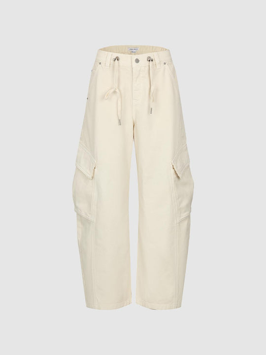 Drawstring Flap Pocket Barrel Leg Cargo Jeans