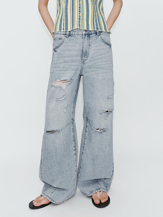 Raw Detail Wide Leg Jeans
