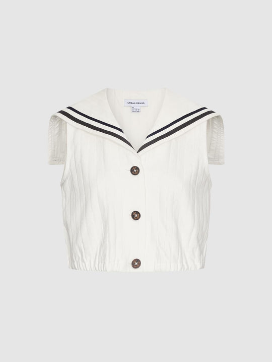 Sailor Collar Sleeveless Denim Shirts