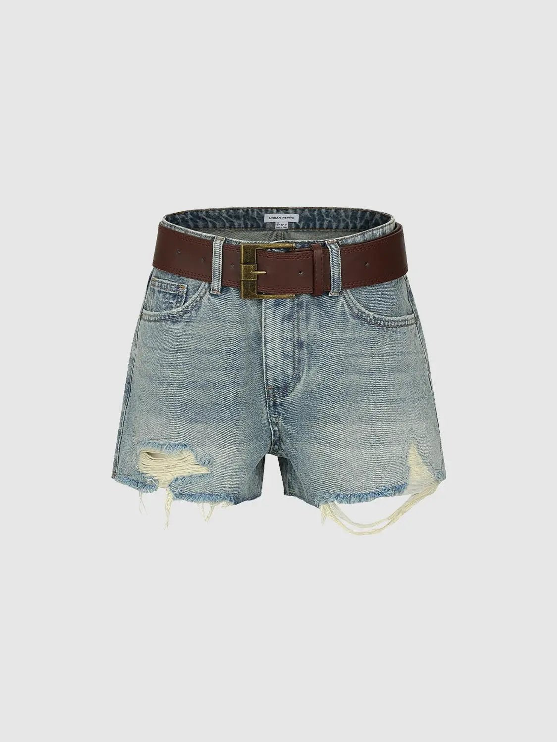 Belted Raw Hem Denim Shorts by Urban Revivo Fashion