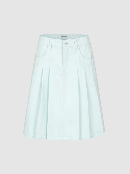 Pleated Denim Midi Skirts