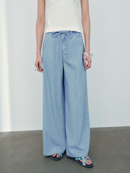 Jeans larges à cordon de serrage