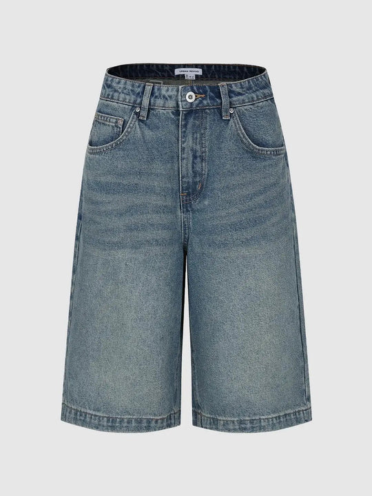 Washed Cotton Denim Relaxed Fit Shorts