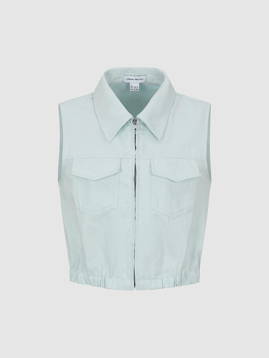 Flap Pocket Sleeveless Denim Bomber Jackets