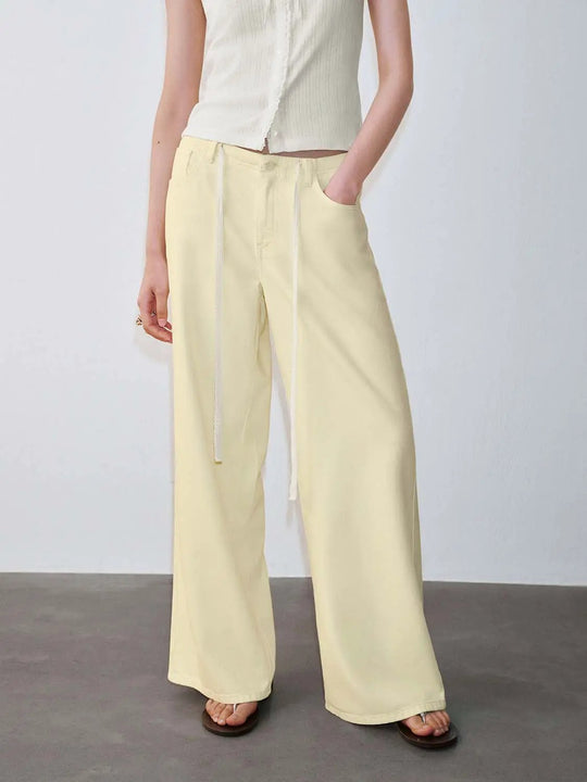 Lyocell Cotton Lace String Wide Leg Jeans