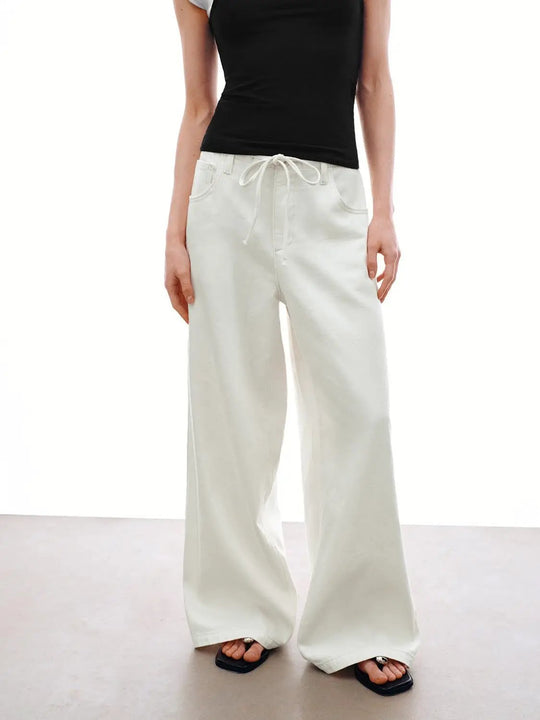 Cotton Lyocell With Drawstring Waist Wide Leg Pants