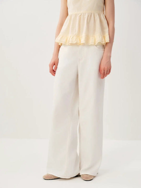 Relaxed Wide Leg Lyocell Cotton Blend Pants