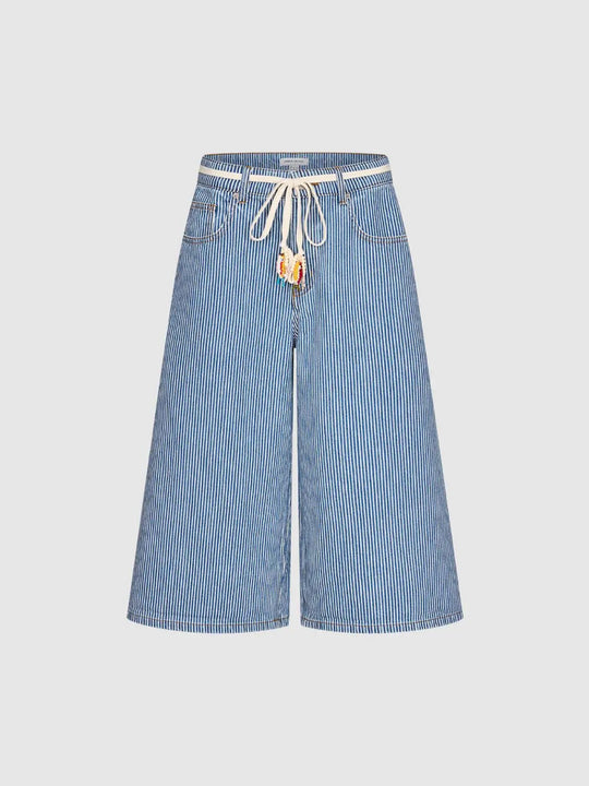 Cotton Striped Wide-Leg Drawstring Pants