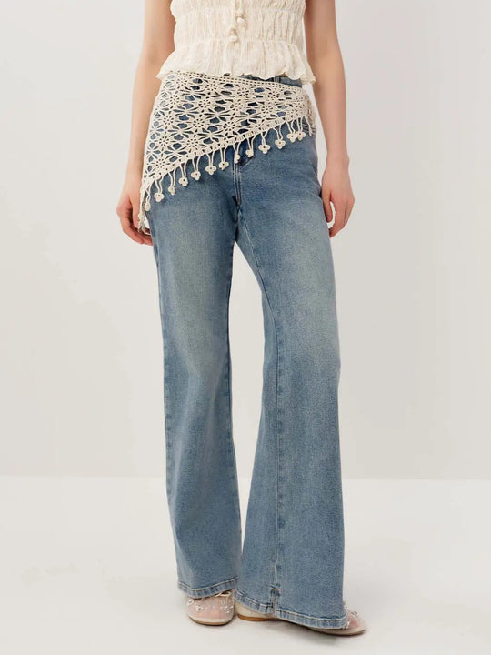 Crochet Lace Floral Wrap Wide-leg Cotton Pants