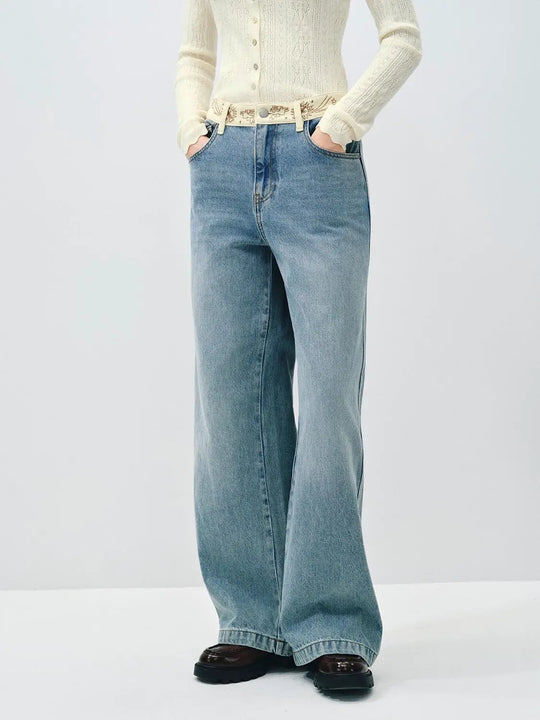 Wide-leg Light Wash High Rise Cotton Jeans