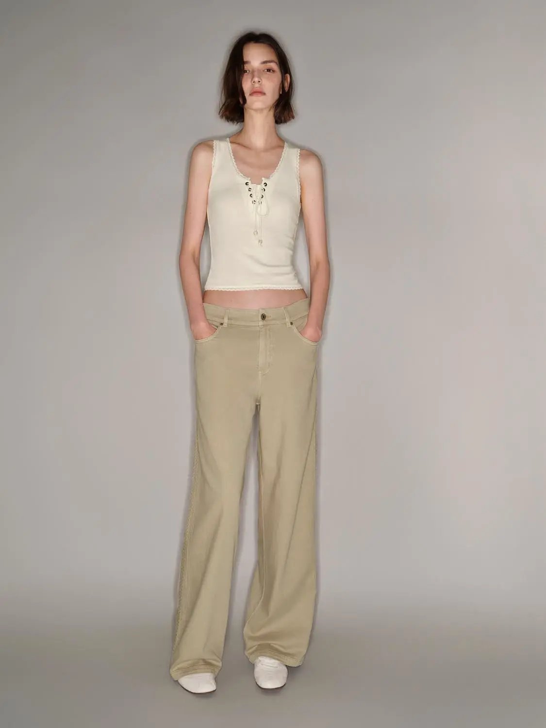 Casual jeans beige wide-leg pants by Urban Revivo Fashion