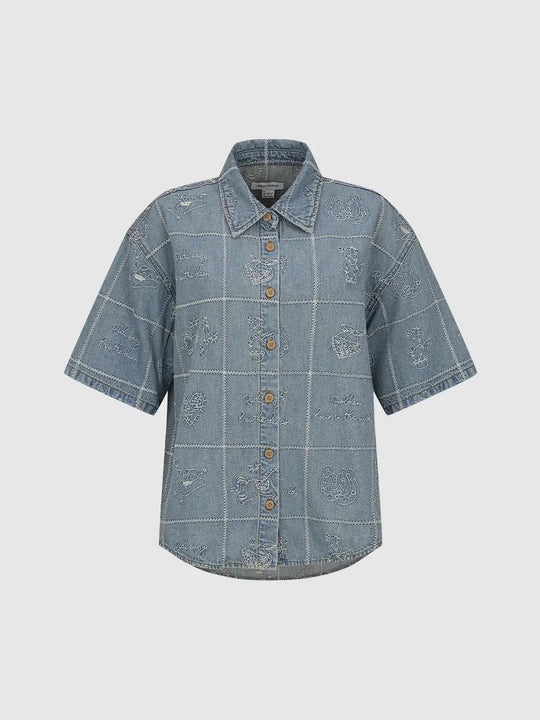 Embroidered Cotton Denim Shirt