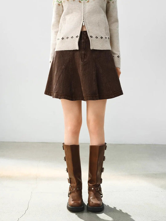 Panelled Button Front High-waisted Mini Cotton Skirt