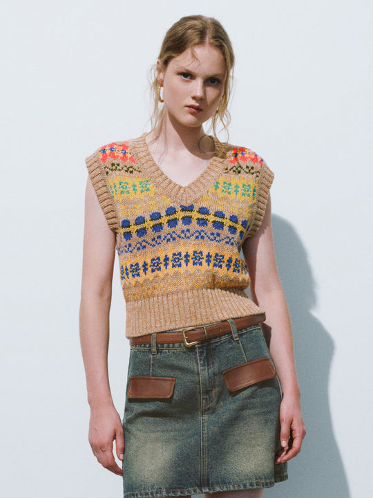 Gilet lavorato a maglia con scollo a V