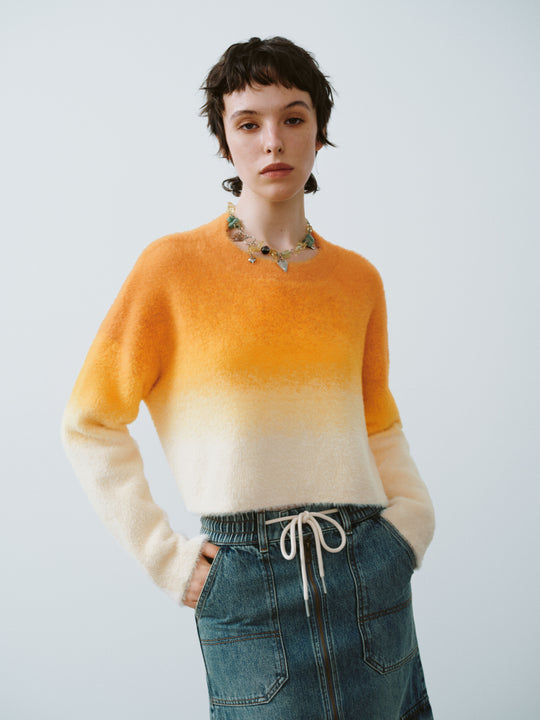 Gradient Color Cropped Knitted T-Shirts