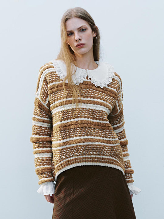 Spitzenbesatz Gestreifte Gestrickte T-Shirts