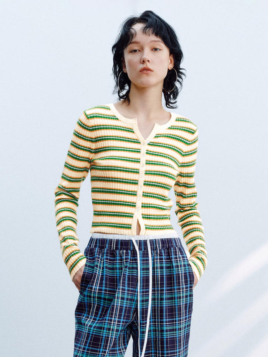 Knopfleiste Gestreifte Gestrickte Cardigans