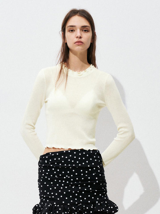 Camisetas de punto con mangas largas y volantes