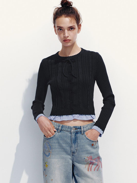 2 in 1 Bogen-Kragen Strickjacken